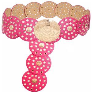 5434 Hollow Wide Disc Belt For Women Out Round Leather Metal Buckle